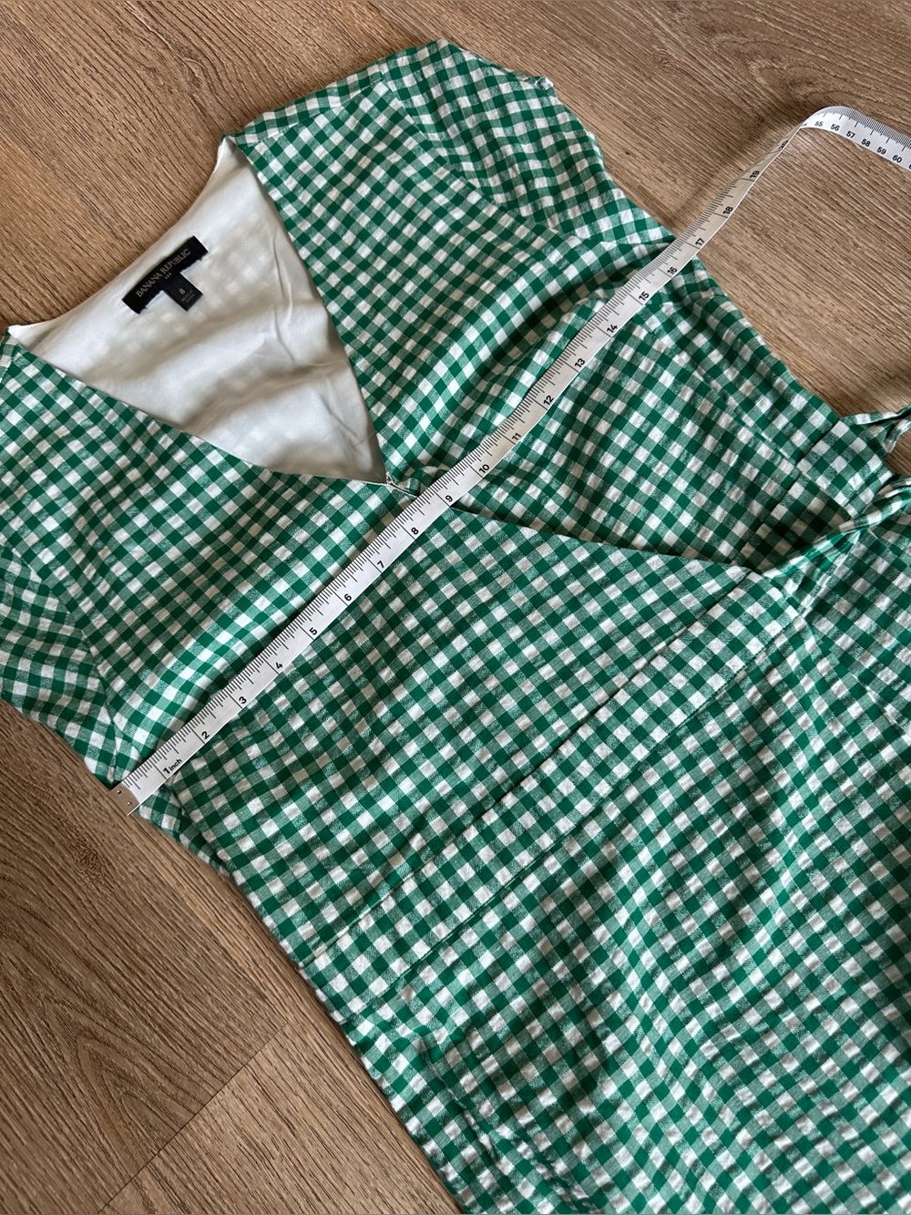 Banana Republic Linen Blend Green Gingham Wrap Midi Dress 8 - Picture 13 of 15